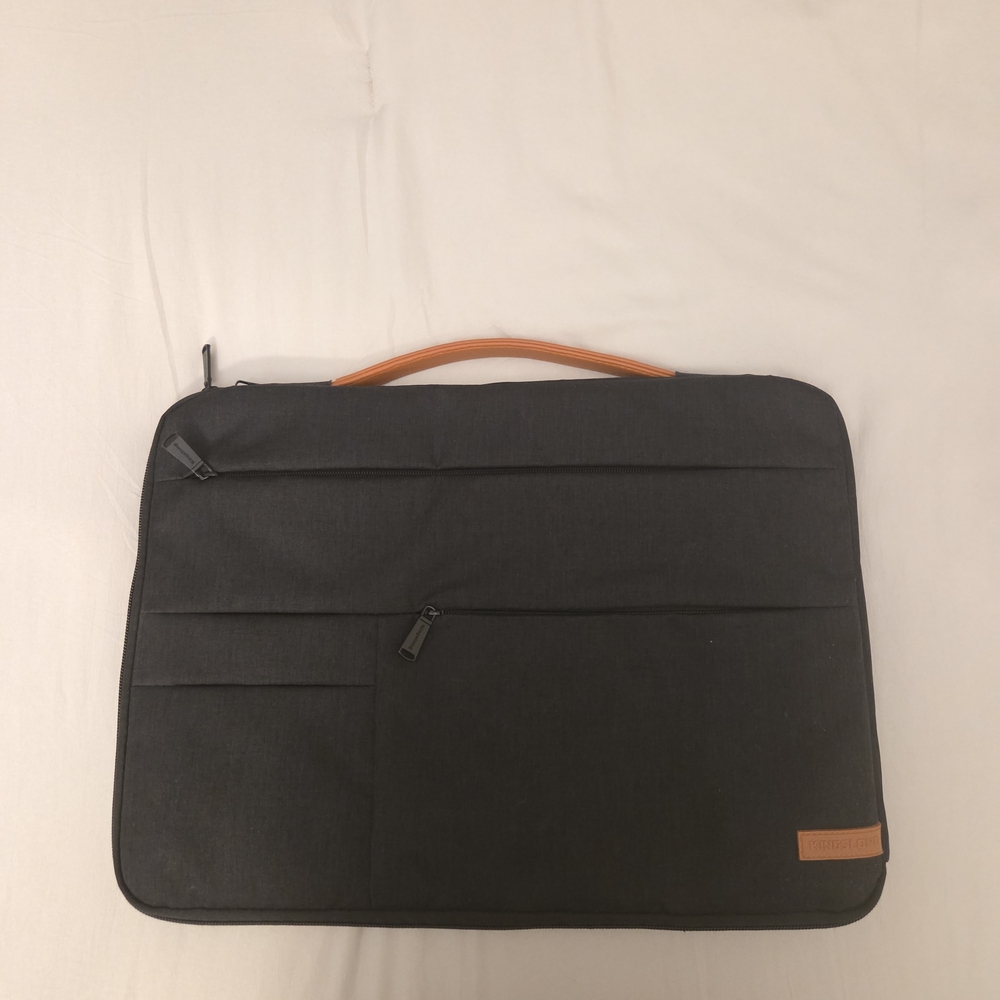 Black Laptop Bag with Brown Handle And Pockets